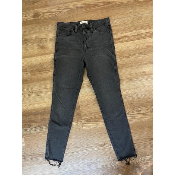 Madewell Denim - Madewell 10” High Rise Skinny Button Fly Raw Hem Dark Grey Jeans Size 29